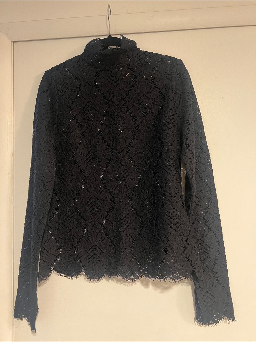 H&M Black Lace Long Sleeve Mock Neck Blouse